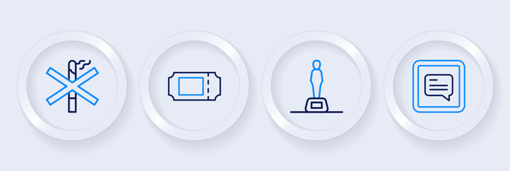 Set line Video with subtitles, Movie trophy, Cinema ticket and No smoking icon. Vector
