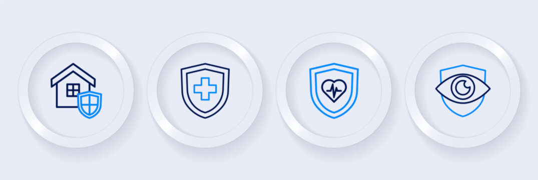 Set line Shield and eye, Life insurance with shield, and House icon. Vector