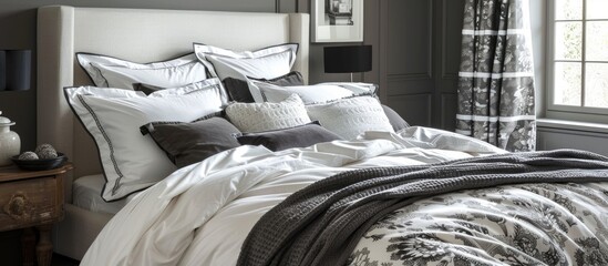 Stylish bedding featuring assorted cushions