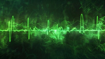 A neon green audio waveform with several large gaps.