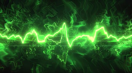 A neon green audio waveform with several large gaps.