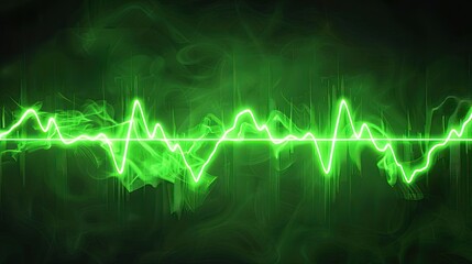 A neon green audio waveform with several large gaps.