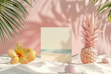 Card mockup, front view, summer themed.