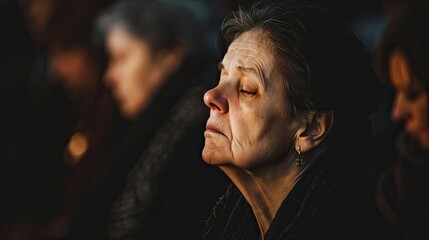 Funeral Grief, crying woman at a funeral ceremony.