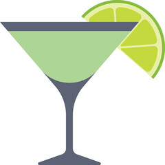 Green cocktail glass. Summer lemon drink icon