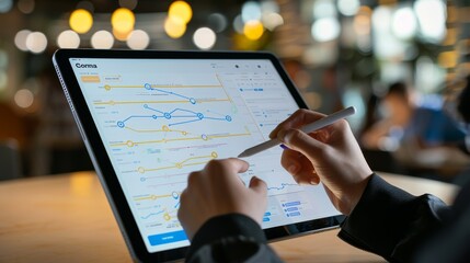 Digital Pen in the Hands of a Consultant Creating Data Connections on CRM Dashboard