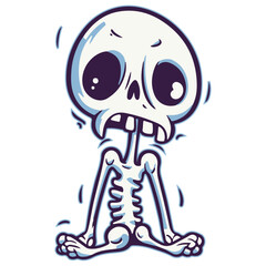 Funny discouraged skeleton, vector cartoon illustration.