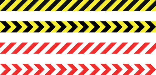 Barricade tape caution warning stripes - red white and black yellow diagonal striped repeatable seamless illustration