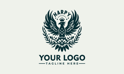 Harpy Crown Flower logo Bird vector logo eagle vector logo for Small Business - obrazy, fototapety, plakaty