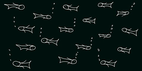 Simple doodle illustration hand drawn, black background, white elements, arrows, memphis