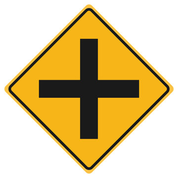 4-way intersection sign, vector illustration isolated