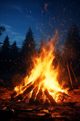 campfire in the dark night