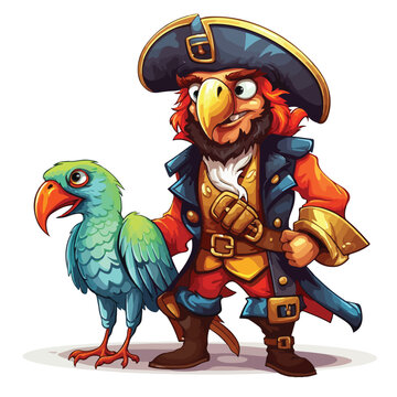 Pirate and parrot. Vector clip art illustration wit