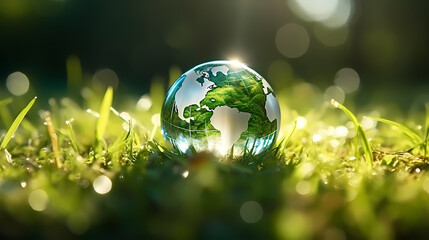 Grass with dewdrops, environmental concept of green environment