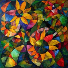 Abstract sunflowers cubist interpretation