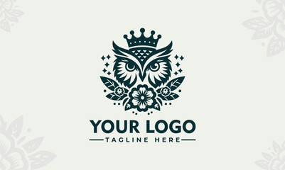 Owl Crown Flower logo vector Owl Minimalis logo for Small Business