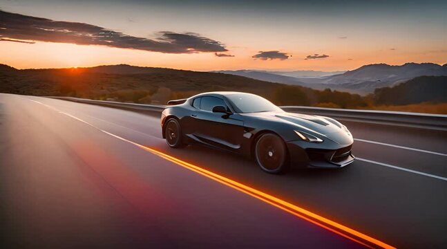 Sports car is moving along the road at speed	