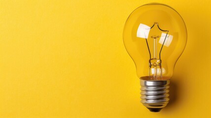 A clear lightbulb against a vivid yellow backdrop symbolizes ideas and innovation