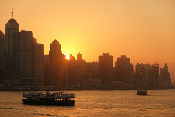 city skyline at evening in Hong Kong