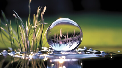 Grass with dewdrops, environmental concept of green environment