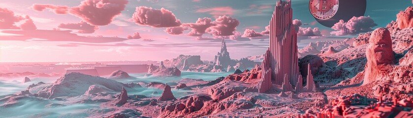 A surreal landscape where digital and physical realities merge