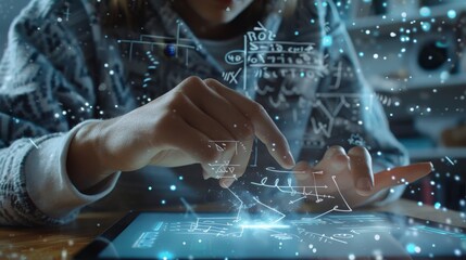 Digital Learning Student Engaged in Virtual Math ProblemSolving with Tablet Technology