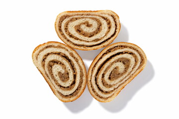 Trio of German Nut Bread Slices on White Background