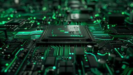 Technological Depths: The Dark Green Electronic Circuit Wallpape