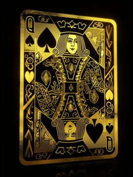 Gold and black queen of hearts playing card