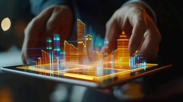 Digital Integration Tablet Displaying 3D Economic Model