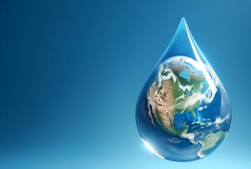 Realistic illustration for world water day with earth globe in water drop. - obrazy, fototapety, plakaty
