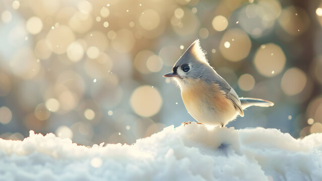 The Artful Capture of a Tufted Titmouse in Snow