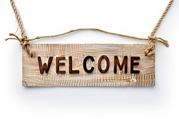 WELCOME wooden banner on white background. - 759764957