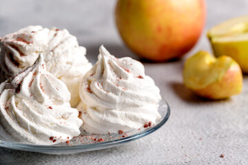 Delicious apple marshmallow. Handmade marshmallows made from applesauce. Light background