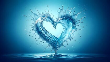 Realistic illustration of crystal clear water forming a heart shape for world water day.