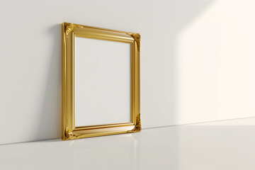 Golden empty picture frame on white background. - 759765118