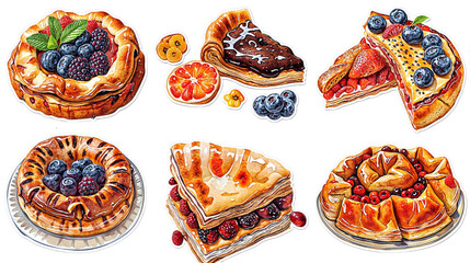 Watercolor Hand-Painted Baked Goods Set on transparent background - obrazy, fototapety, plakaty