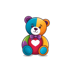 Colorful drawn children's toy teddy bear on a transparent background