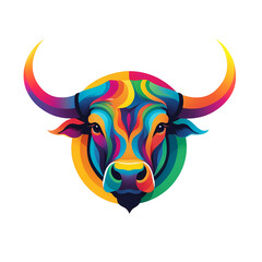 Colorful logotype of a drawn bull head on a transparent background