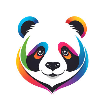 Colorful logotype of a drawn panda head on a white background