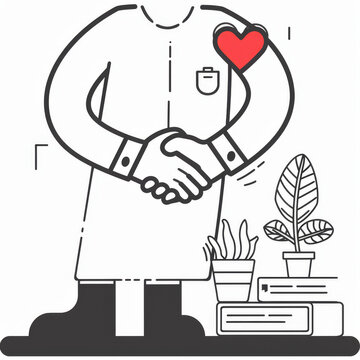 Professional Line Illustration: Leadership Training Handbook with Heart-shaped Handshake Gen AI