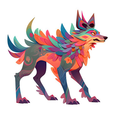 an illustration of a wolf with colorful fur