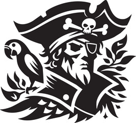 Pirate with Eye Patch and Parrot Vector Illustration
