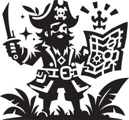 Pirate Holding Treasure Map Vector Illustration