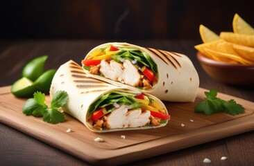 Cutaway kebab in pita bread made from meat, vegetables and sauce. Restaurant service with appetizers