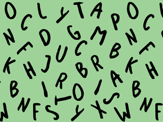 template with the image of keyboard symbols. set of letters. Surface template. pastel yellow green background. Horizontal image.