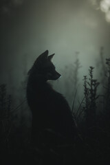 Minimalistic dark gothic photo of wildlife fox