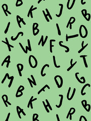 template with the image of keyboard symbols. set of letters. Surface template. pastel yellow green background. Vertical image.