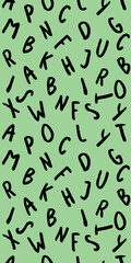 template with the image of keyboard symbols. set of letters. Surface template. pastel yellow green background. Vertical image.