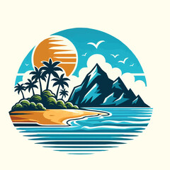 Vector beach island landscape vector illustration logo design